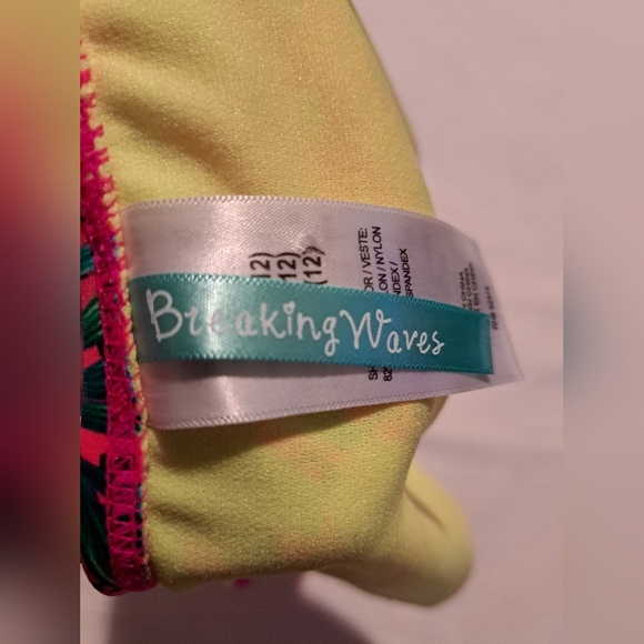 Breaking Waves girls size 12 bright floral print with pink ruffle bikini, NWT - Picture 3 of 7